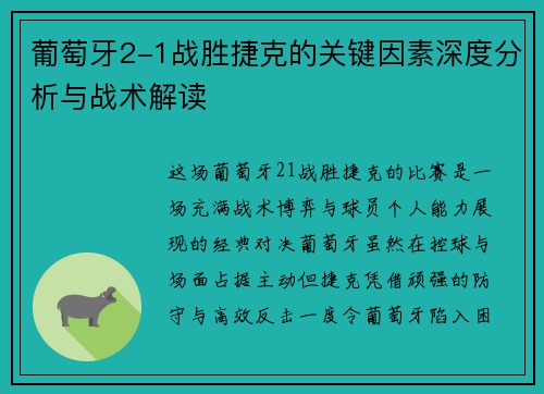 葡萄牙2-1战胜捷克的关键因素深度分析与战术解读